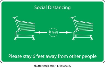 Icon Symbol grocery carts at the supermarket Keep the length of two grocery carts between you and other shoppers, concept Prevents the spread of covid19 Coronavirus, vector illustration