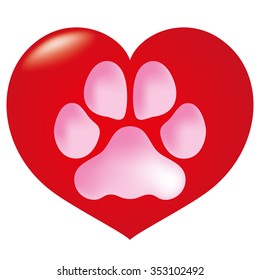 Icon or symbol heart with animal dog paw footprint. Ideal for informational and institutional veterinarian