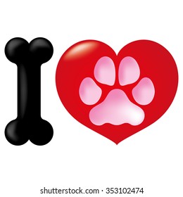 Icon or symbol heart, i love animals, dog. Ideal for informational and institutional veterinarian