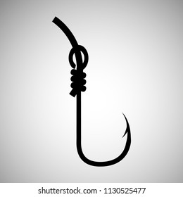 Icon symbol of a hook. Fishhook. Fishing equipment. Silhouette symbol. Vector element isolated on light background.