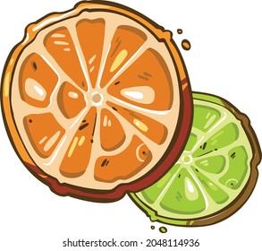 Icon symbol lemon orange fruit bright colorful