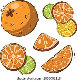 Icon symbol lemon orange fruit bright colorful