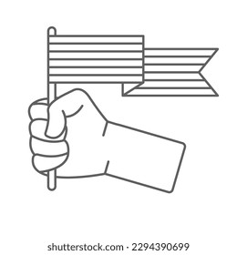 icon symbol line art hand holding colorful flag, pride month.