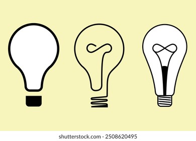 Icon, symbol, line art vector of light bulb with 3 different shapes