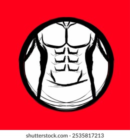 Icon symbol logo of six pack abs healthy workout gym body  with red background