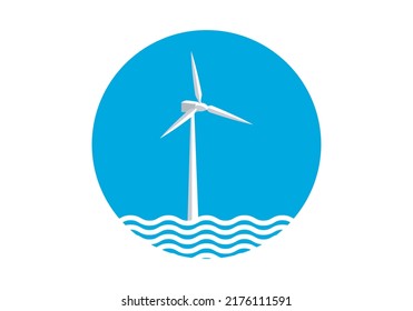 
Icon or symbol of a offshore wind turbine in blue and white