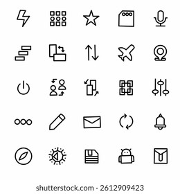 Icon and Symbol Pack Set is themed with technology and business progress, there are also star icon symbols, electricity, aircraft and other technologies