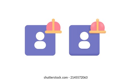 icon or symbol. premium, vip and crowned accounts. privileged user. simple 3d illustration and flat cartoon. vector concept design