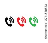 Icon symbol for a ringing phone is green and red