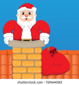 Icon or symbol of a Santa Claus standing in the chimney on the roof. Ideal for informative and institutional materials of Christmas