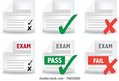 Icon And Symbol Set Of Exam Papers Pass And Fail