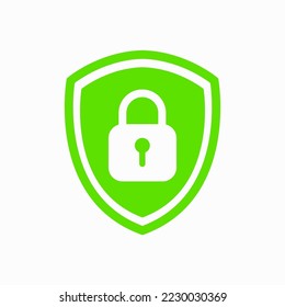 Icon or symbol of a shield with a closed padlock. Sign lock on a white background. Vector illustration.