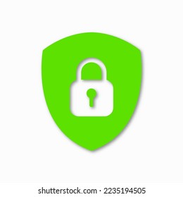 Icon or symbol of a shield with a closed padlock. Sign lock on a white background. Vector illustration.