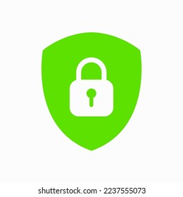 Icon or symbol of a shield with a closed padlock. Sign lock on a white background. Vector illustration.