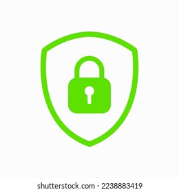 Icon or symbol of a shield with a closed padlock. Sign lock on a white background. Vector illustration.
