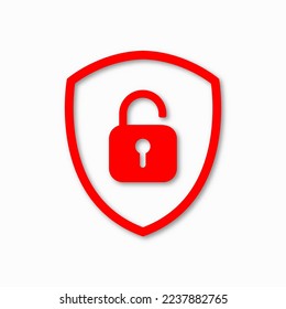 Icon or symbol of a shield with a opened padlock. Sign unlock on a white background. Vector illustration.