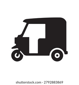 Icon symbol of a Tuk tuk, a motorized three wheeled taxi which is a popular mode of transportation