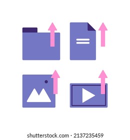 icono o símbolo. carga, envío, copia de seguridad. archivos, carpetas, documentos, imágenes, vídeos. ilustración plana de dibujos animados. diseño conceptual. elemento