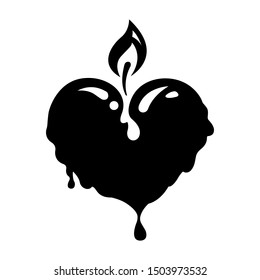 Icon, symbol for web. A beautiful burning heart-shaped candle melts beautifully on a white background. Vector 