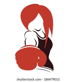 Icon with symbolic boxing woman in boxer-gloves. Isolated vector