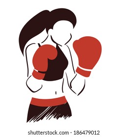 Icon with symbolic boxing woman in mufflers. Isolated vector