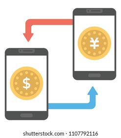 
Icon symbolising the process of currency converting via smartphone and reversible arrows.
