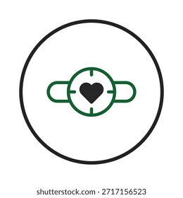 The icon symbolizes precision and focus concerning the heart, representing a target aiming for emotional accuracy and capturing the importance of matters of the heart. It could be for healthcare,