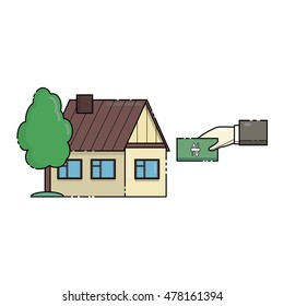 Icon symbolizing the contributions to the business case. Mortgage, real estate loan. Buying a property. Line art vector illustration