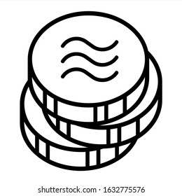 Icon symbolizing the cryptocurrency Libra Coin. Three coins are stacked, one not the other.