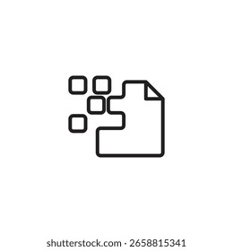 An icon symbolizing data recovery or file repair, featuring a document with a missing corner and several puzzle pieces, representing fragmented or lost data.