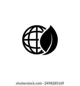 Icon symbolizing environmental care with a green leaf and globe. Ideal for eco and sustainability concepts.