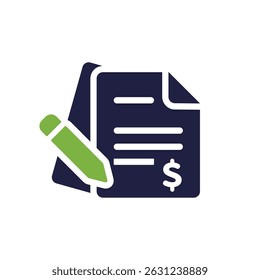 Un icono que simboliza la gestión de archivos, con un documento y un lápiz, que representa las actividades de documentación financiera. Ideal para contabilidad, finanzas y aplicaciones de software relacionadas