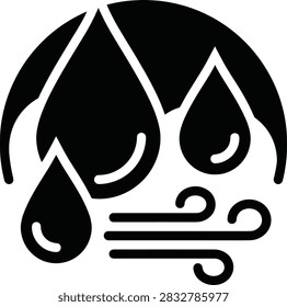 Icon symbolizing rain and wind indicating a weather forecast of rain and strong winds suitable for weather apps and services
