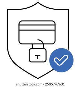An icon symbolizing secure online transactions with a shield and a checkmark, highlighting data protection, cybersecurity, and secure payment processing.