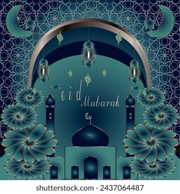 icon symbols vector floral eid al fitr background