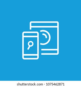 Icon of synchronizing devices. Gadget, convenience, magnifying glass, washing machine. Searching concept. Can be used for topics like technology, connection, automation