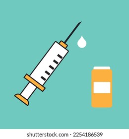 Icon syringe and bottle with vaccine from covid-19 virus