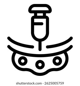 Ícone de uma seringa que injeta uma substância em células, representando pesquisa científica, tratamento médico e terapias celulares