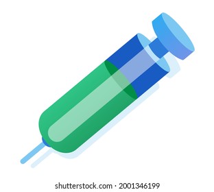 icon of syringe needle disposable injection tools medical for vaccination drug medication symbol green and blue object 
