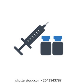 Icon of a syringe next to two vials