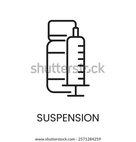 An icon of a syringe and vial in vector, symbolizing medical suspension or injections, with an editable stroke.
