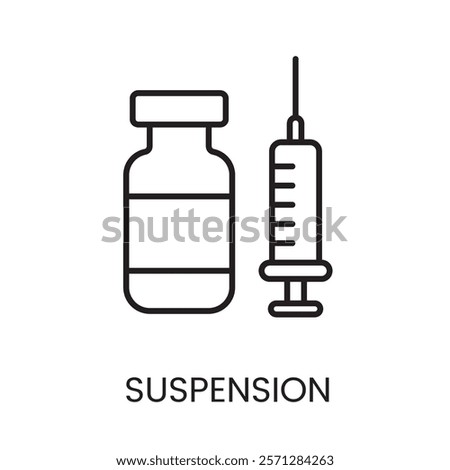An icon of a syringe and vial in vector, symbolizing medical suspension or injections, with an editable stroke.