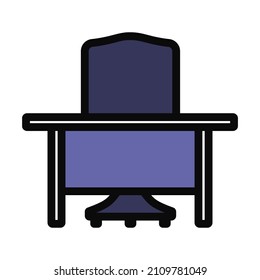 Icono De Mesa Y Sillón. Contorno de negrita editable con diseño de relleno de color. Ilustración vectorial.