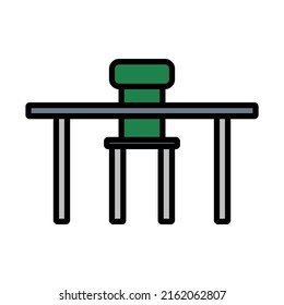 Icon Of Table And Chair. Editable Bold Outline With Color Fill Design. Vector Illustration.