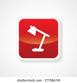 Icon of Table Lamp on Red Glossy Button. Eps-10.