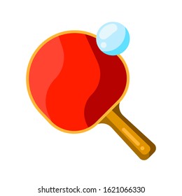Icon of table tennis racket and ball in flat style. Stylized sport equipment illustration.