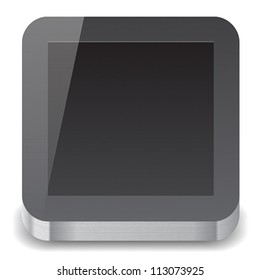 Icon for tablet computer with black display. White background. Vector saved as eps-10, file contains objects with transparency.