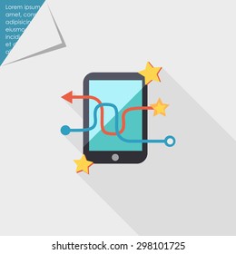 Icon of tablet computer with line, arrow and stars