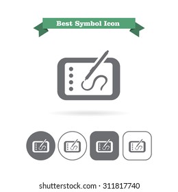 Icon of tablet computer with pen drawing on screen