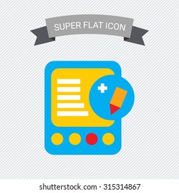 Icon of tablet computer with pencil and plus sign depicting edit icon